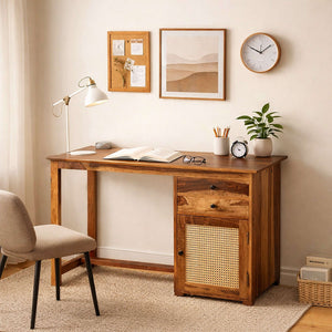 Eye Sheesham Wood Study Table in Teak Finish