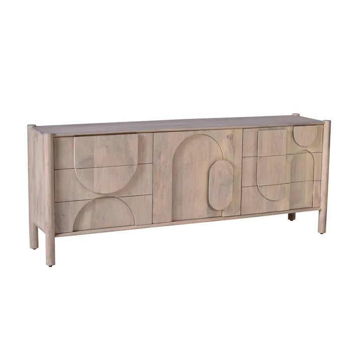 Zen Solid Mango wood Sideboard with 3 Door in White Wash Finish