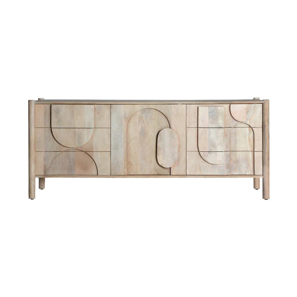 Zen Solid Mango wood Sideboard with 3 Door in White Wash Finish