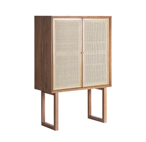 Teshio Solid Mango Wood Cabinet with Two Door with Rattan in Natural Finish