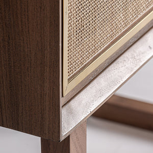 Teshio Solid Mango Wood Cabinet with Two Door with Rattan in Natural Finish