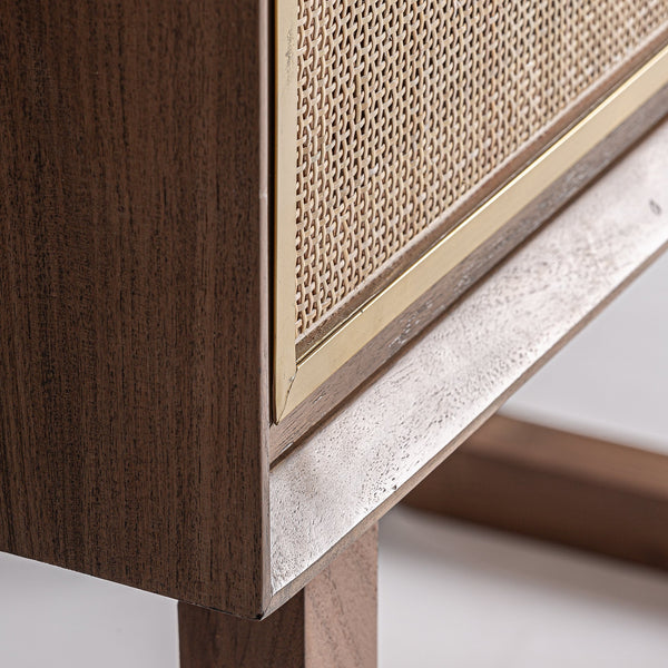 Teshio Solid Mango Wood Cabinet with Two Door with Rattan in Natural Finish