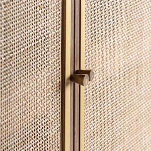 Teshio Solid Mango Wood Cabinet with Two Door with Rattan in Natural Finish