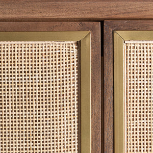 Teshio Solid Mango Wood Cabinet with Two Door with Rattan in Natural Finish