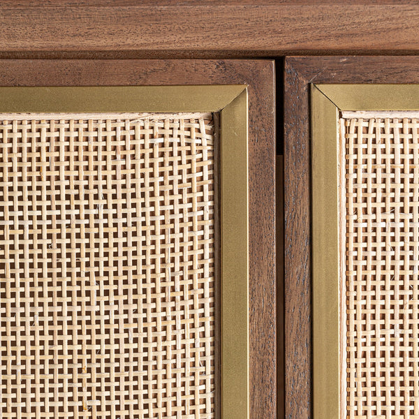 Teshio Solid Mango Wood Cabinet with Two Door with Rattan in Natural Finish