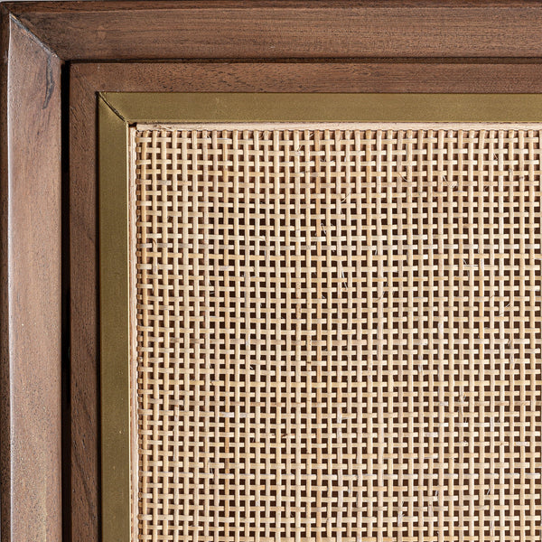 Teshio Solid Mango Wood Cabinet with Two Door with Rattan in Natural Finish