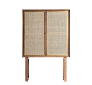 Teshio Solid Mango Wood Cabinet with Two Door with Rattan in Natural Finish