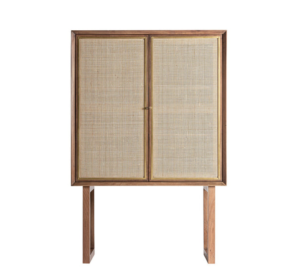 Teshio Solid Mango Wood Cabinet with Two Door with Rattan in Natural Finish
