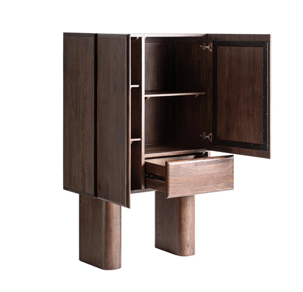 Ballie Solid Mango Wood Cabinet with Two Door & one Drawer in Provincial teak Finish