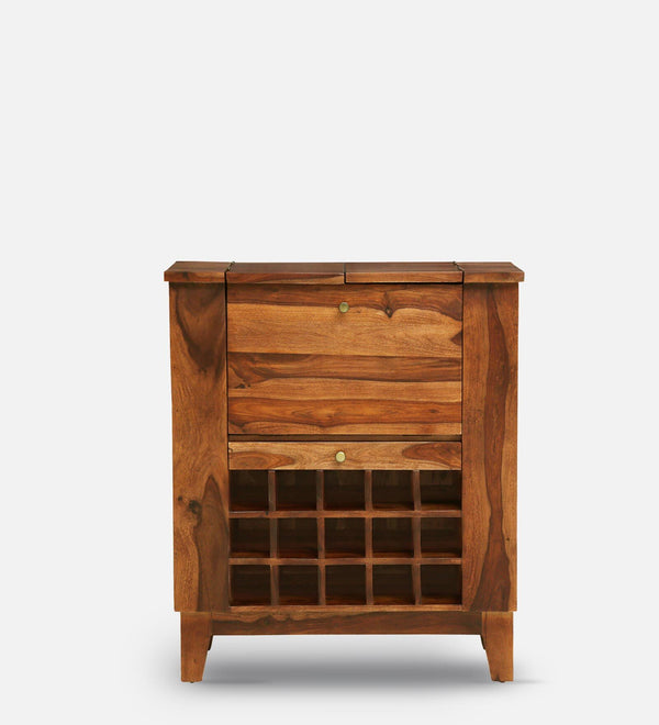 Winfrey Sheesham Wood Bar Cabinet In Rustic Teak Finish