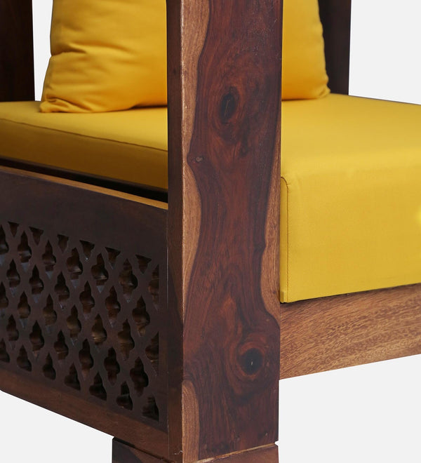 Salamanca Sheesham Wood 1 Seater Sofa In Mustard and Provincial Teak Finish