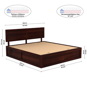 Hearti Sheesham Wood Queen Size Bed In Walnut FinishWith Box & Drawer Storage (60 x 78 inches)