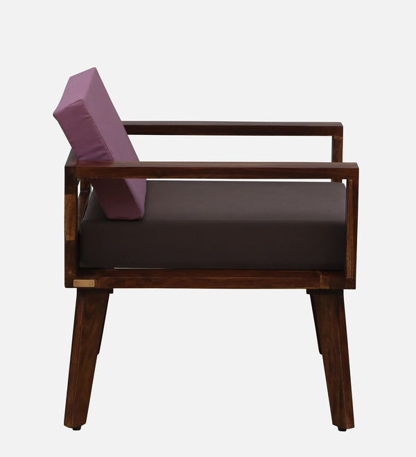 Lifty Sheesham Wood 1 Seater Sofa In Provincial Teak Finish & Fuschia Back