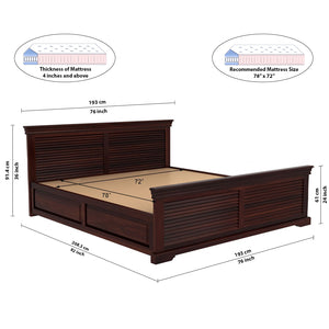 Hearti Sheesham Wood King Size Bed In Teak Finish With Box Storage(72 x 78 inches)