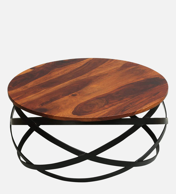 Ainaro Metal Round Coffee Table In Honey Oak Finish