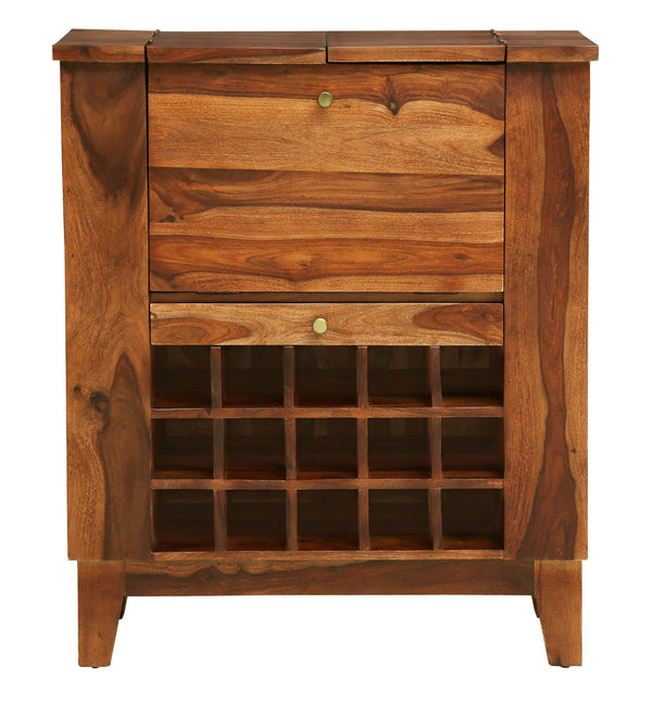 Winfrey Sheesham Wood Bar Cabinet In Rustic Teak Finish
