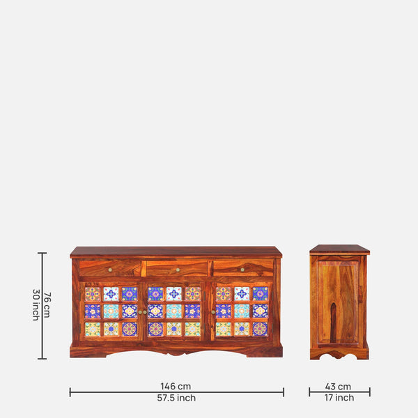 Rangrez Sheesham Wood Sideboard In Honey Oak
