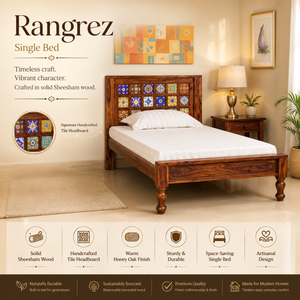 Rangrez Sheesham Wood Single Bed In Honey Oak Finish (36 - 78 inch Mattress Size)