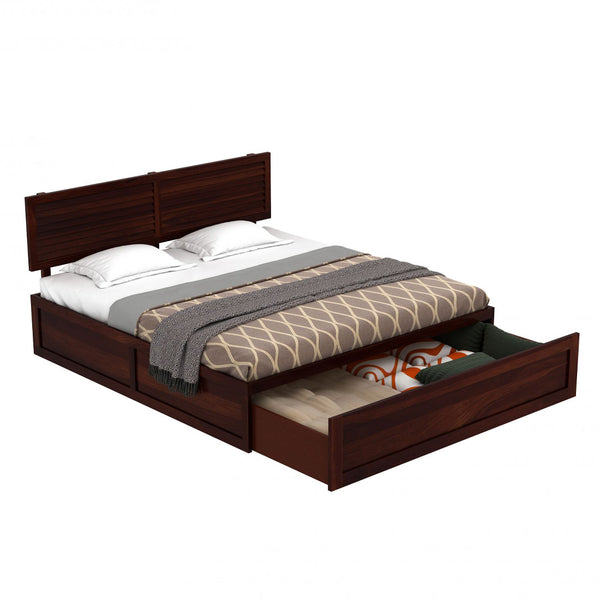 Hearti Sheesham Wood Queen Size Bed In Walnut FinishWith Box & Drawer Storage (60 x 78 inches)
