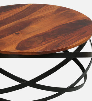Ainaro Metal Round Coffee Table In Honey Oak Finish