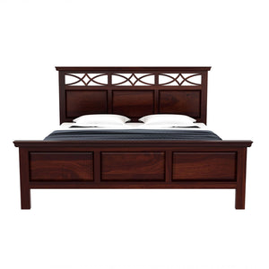 Tulsi Sheesham Wood Queen Size Bed In Walnut Finish Without Storage (60 x 78 inches)