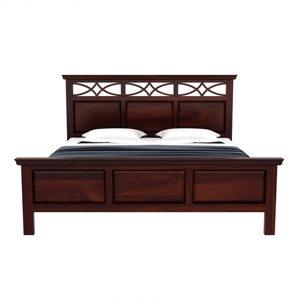 Tulsi Sheesham Wood Queen Size Bed In Walnut Finish Without Storage (60 x 78 inches)
