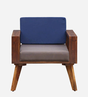 LIfty Sheesham Wood 1 Seater Sofa In Provincial Teak Finish & Blue Back
