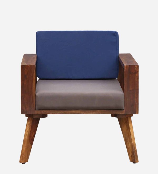 LIfty Sheesham Wood 1 Seater Sofa In Provincial Teak Finish & Blue Back