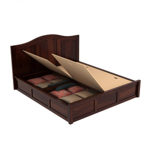 Sniu Sheesham Wood Queen Size Bed In Walnut Finish With Box Storage (60 x 78 inches)