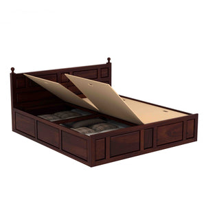 Krispy Sheesham Wood Queen Size Bed In Walnut Finish With Box Storage (60 x 78 inches)