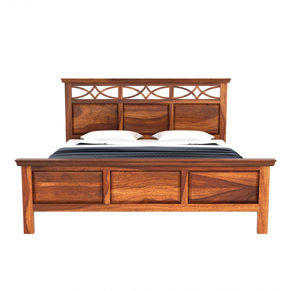 Tulsi Sheesham Wood Queen Size Bed In Teak Finish Without Storage (60 x 78 inches)