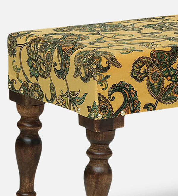 Gulika Solid Wood Upholstered Bench In Walnut Finish