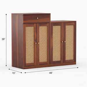 Danta Sheesham Wood  4 Door 1 Drawer Cabinet In Provincial Teak Finish  with Rattan Door