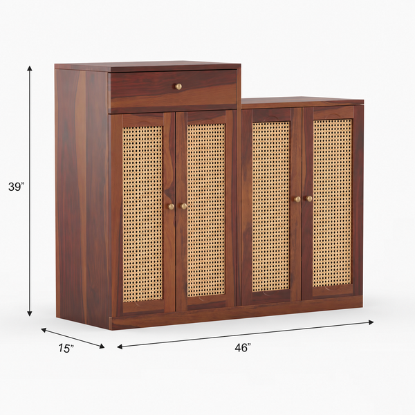 Danta Sheesham Wood  4 Door 1 Drawer Cabinet In Provincial Teak Finish  with Rattan Door