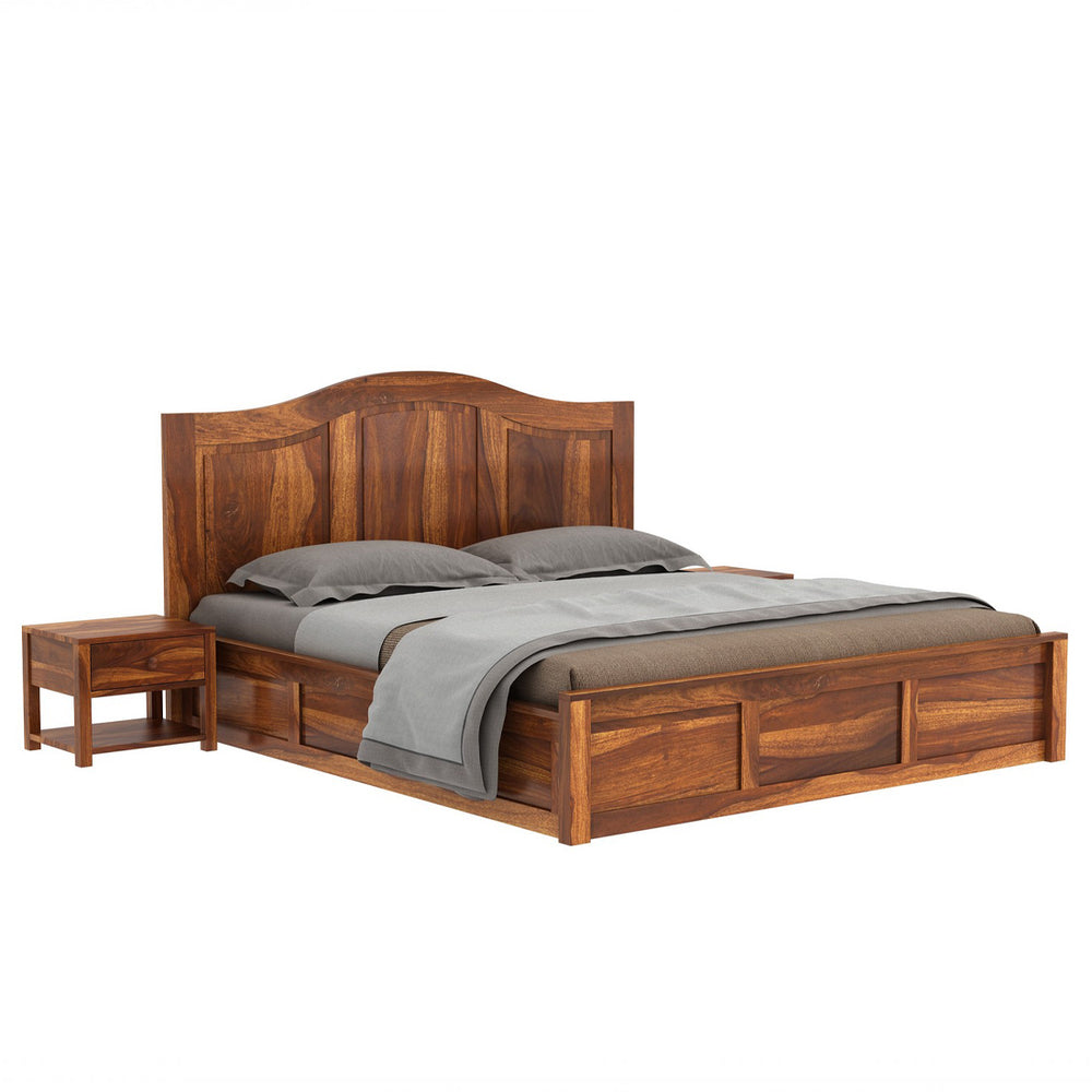 Sniu Sheesham Wood King Size Bed In Teak Finish With Box Storage (72 x 78 inches)