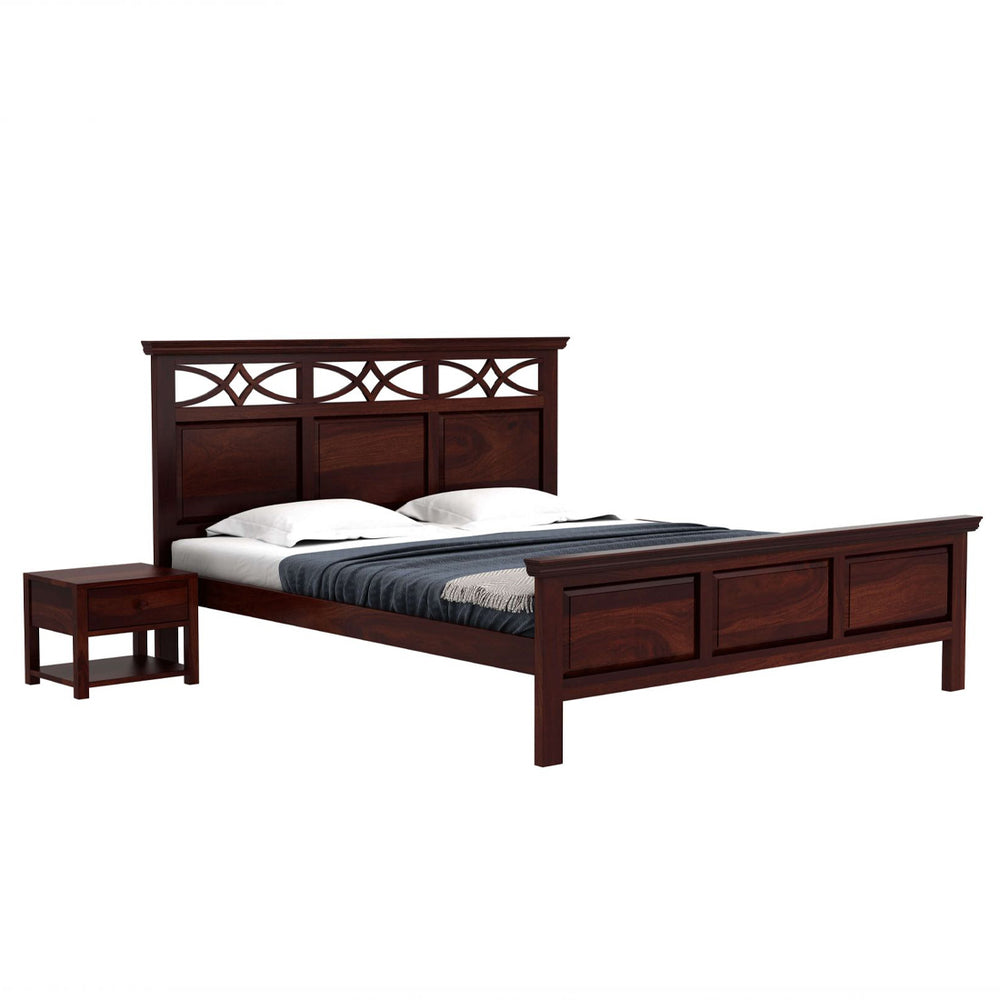 Tulsi Sheesham Wood Queen Size Bed In Walnut Finish Without Storage (60 x 78 inches)