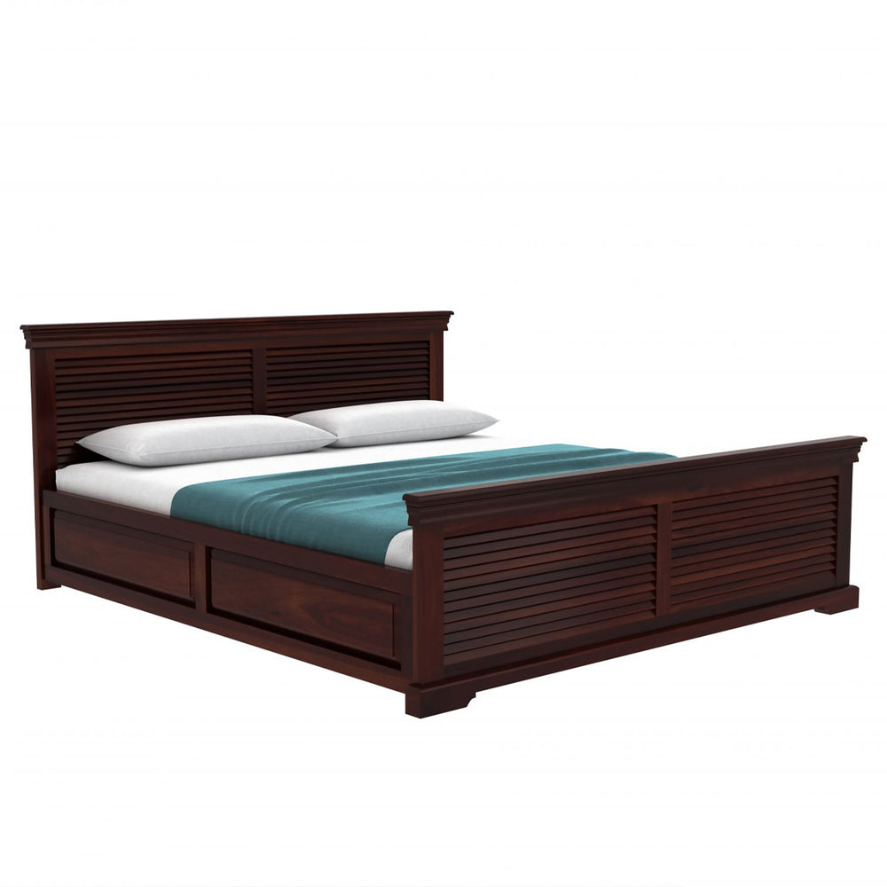 Hearti Sheesham Wood Queen Size Bed In Walnut FinishWith Box Storage (60 x 78 inches)