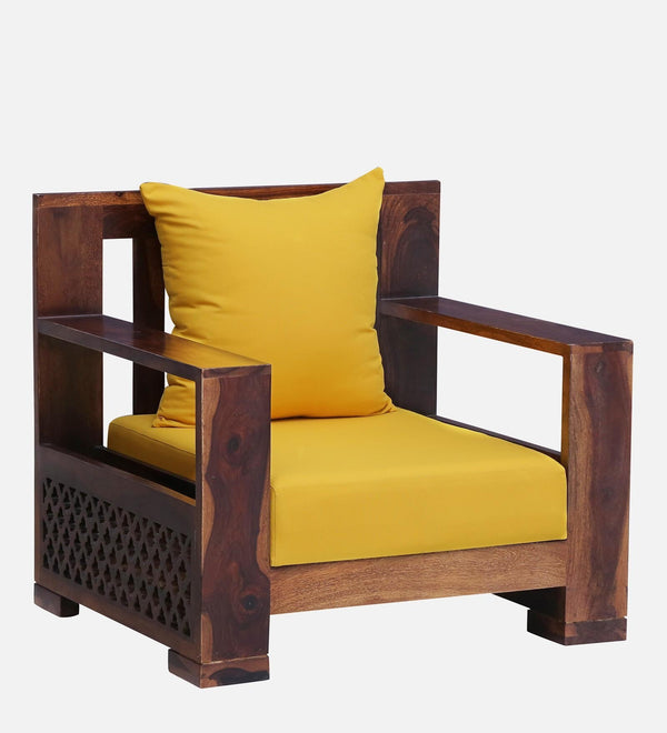 Salamanca Sheesham Wood 1 Seater Sofa In Mustard and Provincial Teak Finish