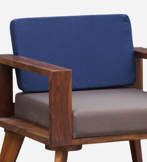 LIfty Sheesham Wood 1 Seater Sofa In Provincial Teak Finish & Blue Back