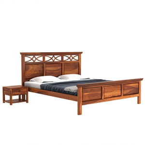 Tulsi Sheesham Wood Queen Size Bed In Teak Finish Without Storage (60 x 78 inches)