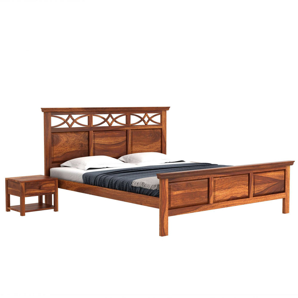 Tulsi Sheesham Wood King Size Bed In Teak Finish Without Storage (72 x 78 inches)