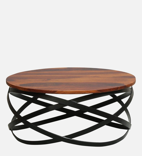 Ainaro Metal Round Coffee Table In Honey Oak Finish
