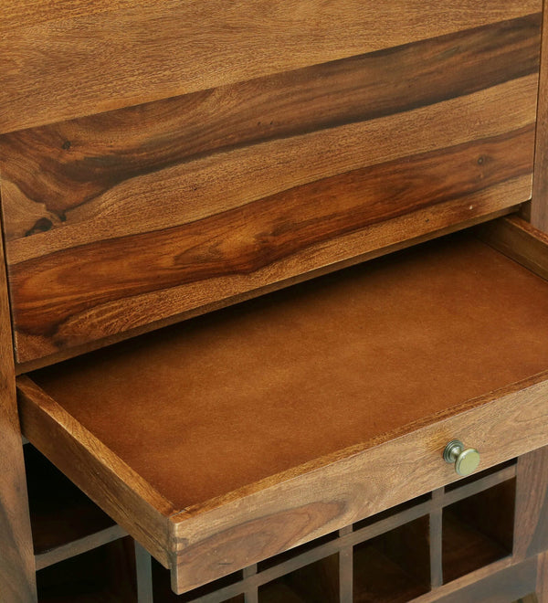 Winfrey Sheesham Wood Bar Cabinet In Rustic Teak Finish