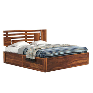Perper Sheesham Wood King Size Bed In Teak Finish With Hydraulic Storage(72 x 78 inches)