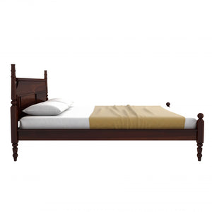 Bala Sheesham Wood Queen Size Bed In Walnut Finish Without Storage (60 x 78 inches)