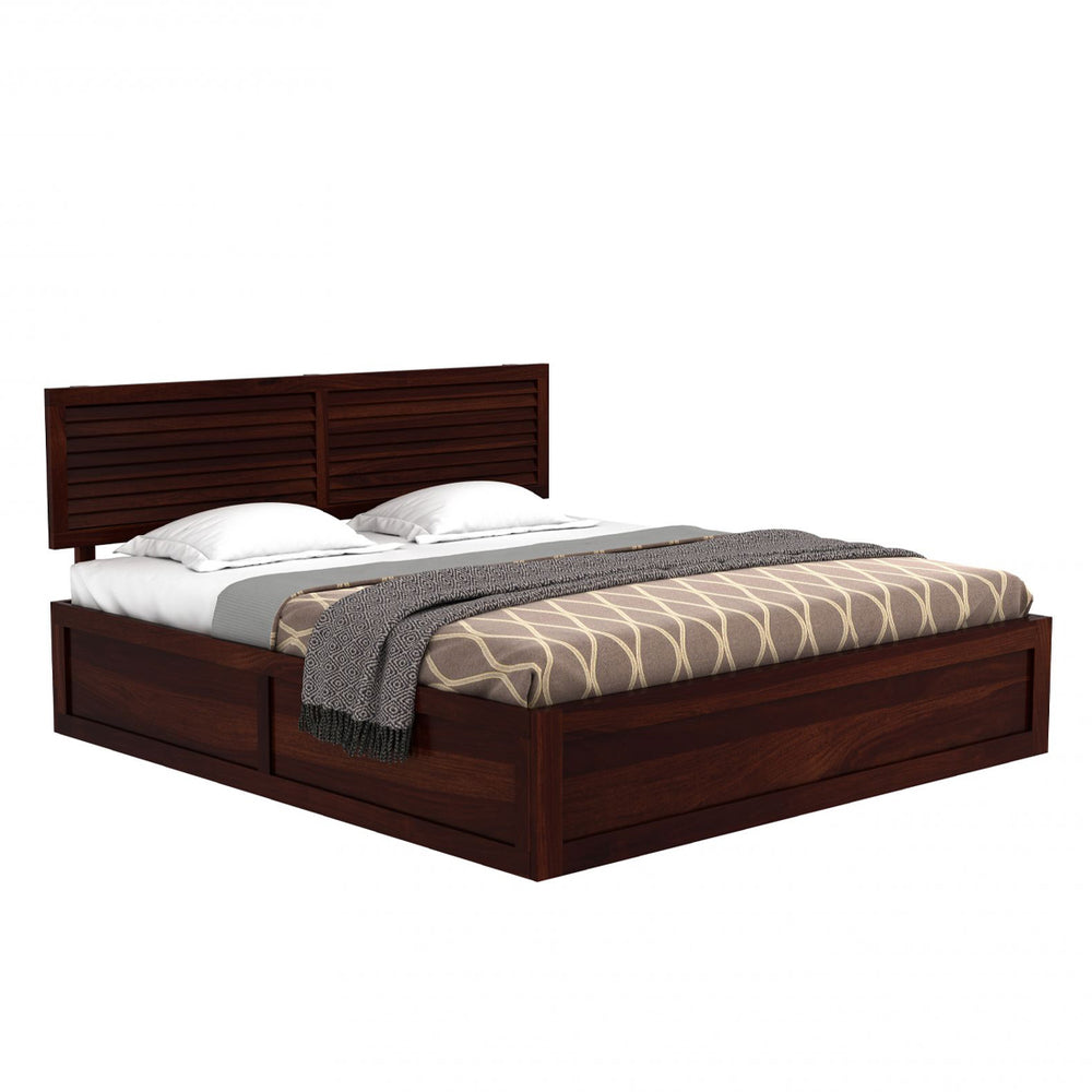 Hearti Sheesham Wood Queen Size Bed In Walnut FinishWith Box & Drawer Storage (60 x 78 inches)