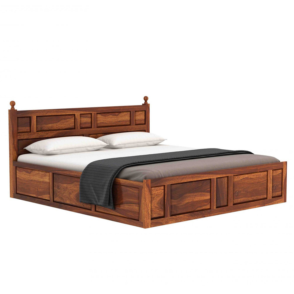 Krispy Sheesham Wood King Size Bed In Teak Finish With Box Storage (72 x 78 inches)