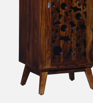 Lifty Sheesham Wood Tall Bar Cabinet In Provincial Teak Finish