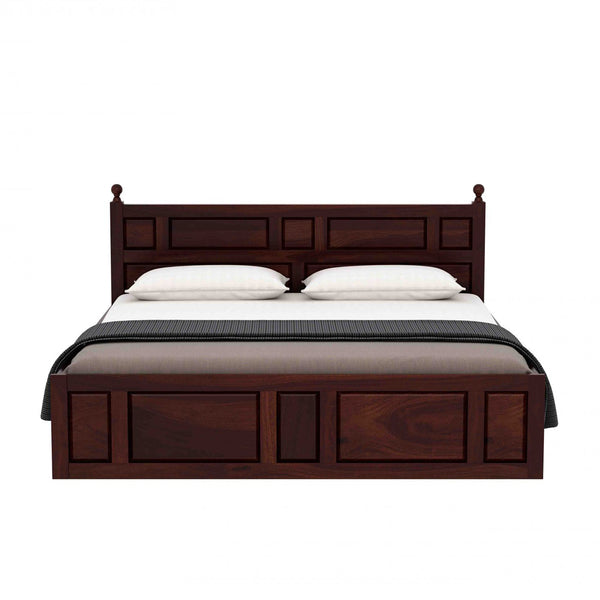 Krispy Sheesham Wood Queen Size Bed In Walnut Finish With Box Storage (60 x 78 inches)