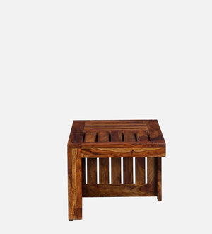 Lifty  Sheesham Wood Nesting Coffee Table Set in Provincial Teak Finish With Cushioned Stools